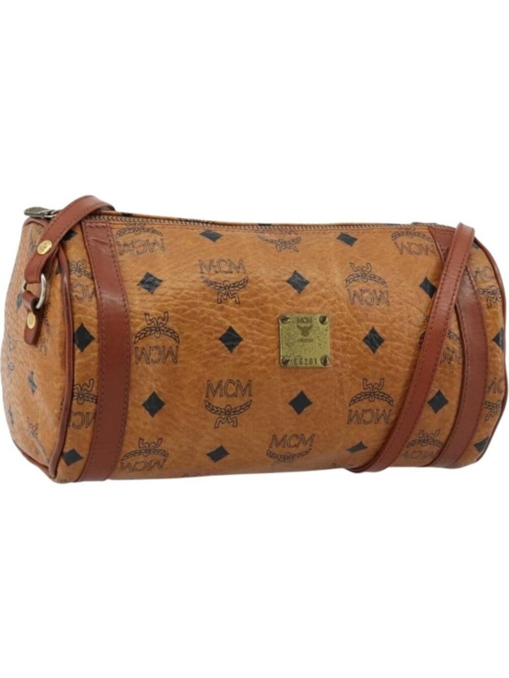 MCM Vicetos Logogram Shoulder Bag PVC Leather Brown Gold